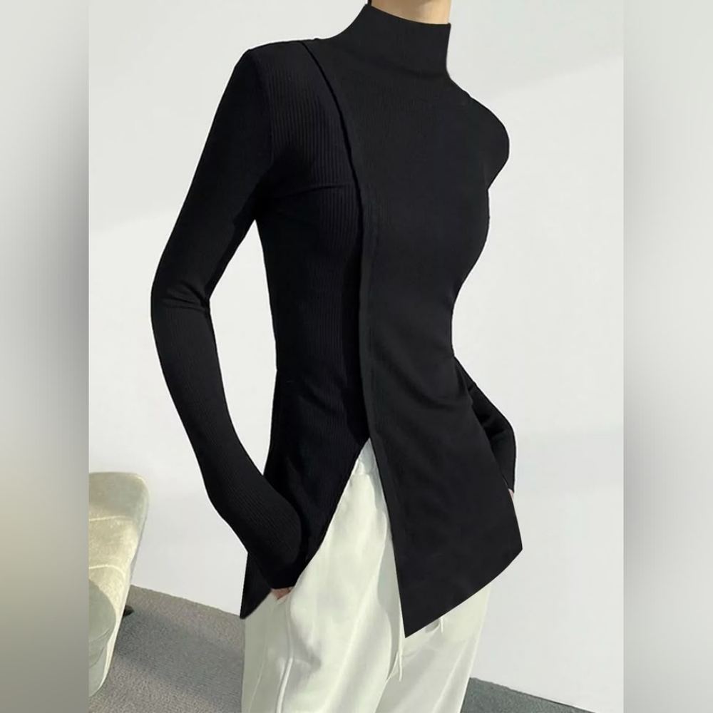 STYLEWE Black Ribbed Long Sleeve Top Size S